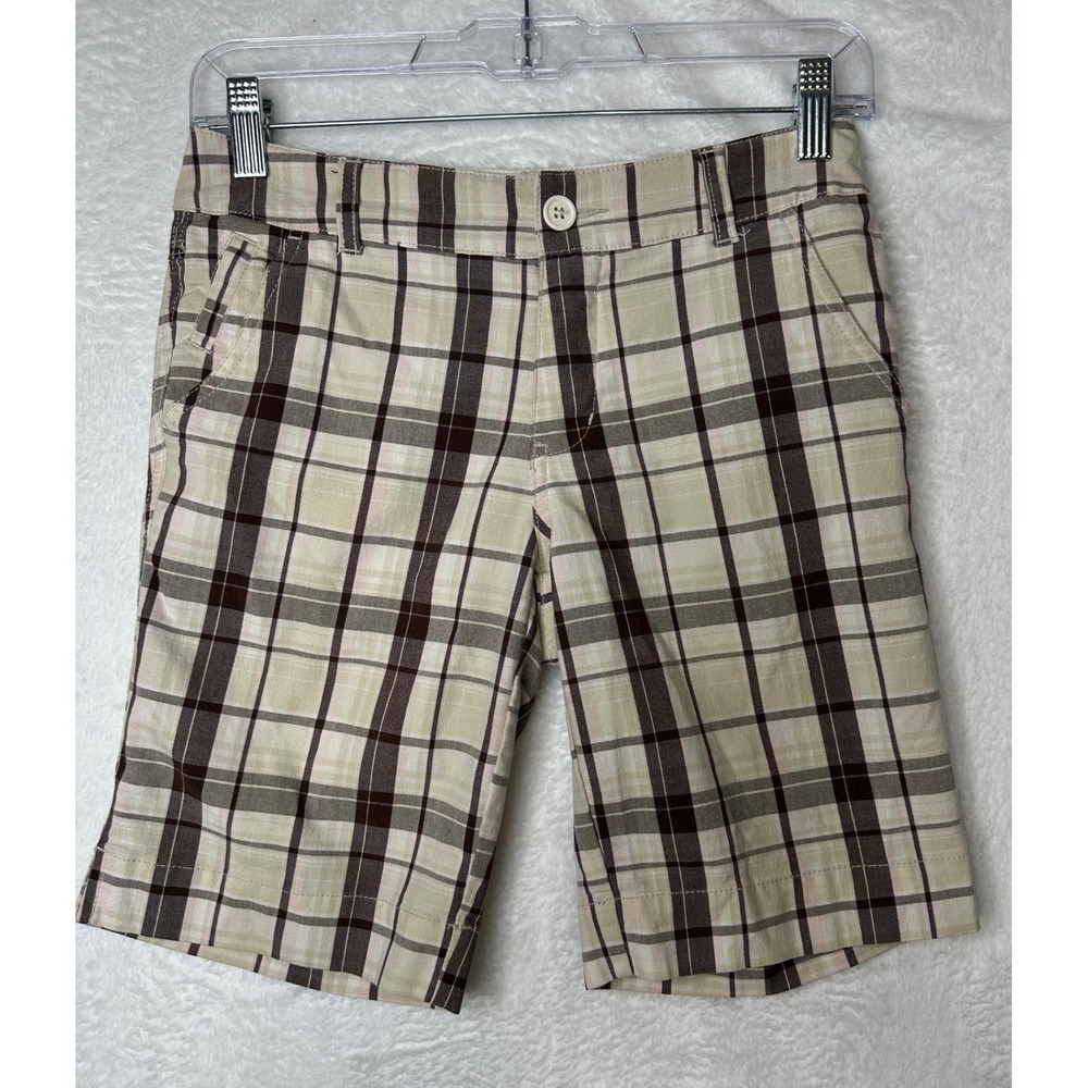 Limited Too Plaid Shorts Girls 12 Brown Tan Pink Y2K Cotton Blend